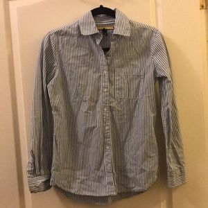 Blue and white striped button down